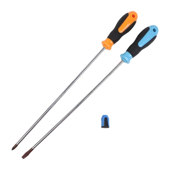 400mm Extra Long Screwdriver Set with Magnetic Tips, 2-Piece Slotted and Cross Head Hand Tools for Hard to Reach Screws, DIY Kit with Magnetizer for Automotive and Home Repair