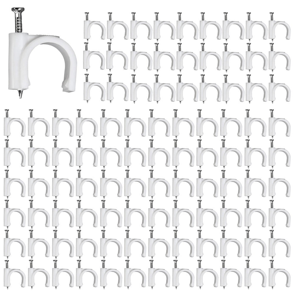 400pc Round Cable Clips With Nail 8mm Cord Holder Wall Mount Clip Tacks Easy To Use, Route Cables Along Baseboards
