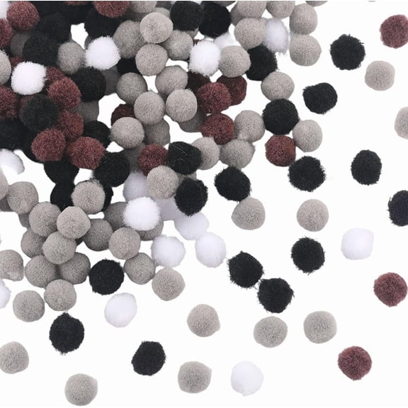 400pcs 10mm Brown Craft Pompoms Round Black White Polyester Fuzzy Puff Soft Small Mini Arts Crafts Pompom Balls Bulk for Women DIY Winter Creative Home Decoration Gifts Supplies