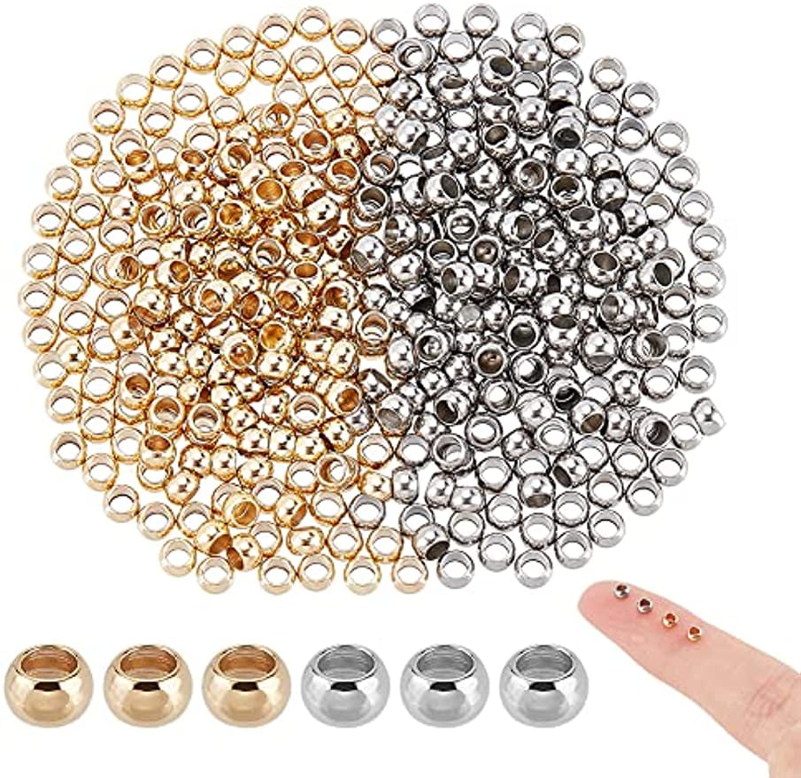 400pcs 4mm Golden Round Spacer Beads 304 Stainless Steel Loose Beads Rondelle Small Hole Spacer Bead Smooth Beads Finding for DIY Bracelet Necklace