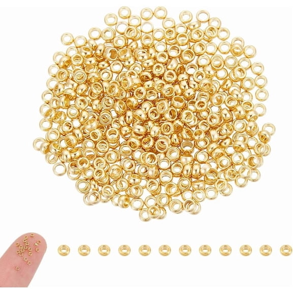 400pcs 24K Gold Plated Spacer Beads 1.5mm Rondelle Stainless Steel Beads Metal Stopper Beads for DIY Necklaces Bracelets Jewelry Making Gold