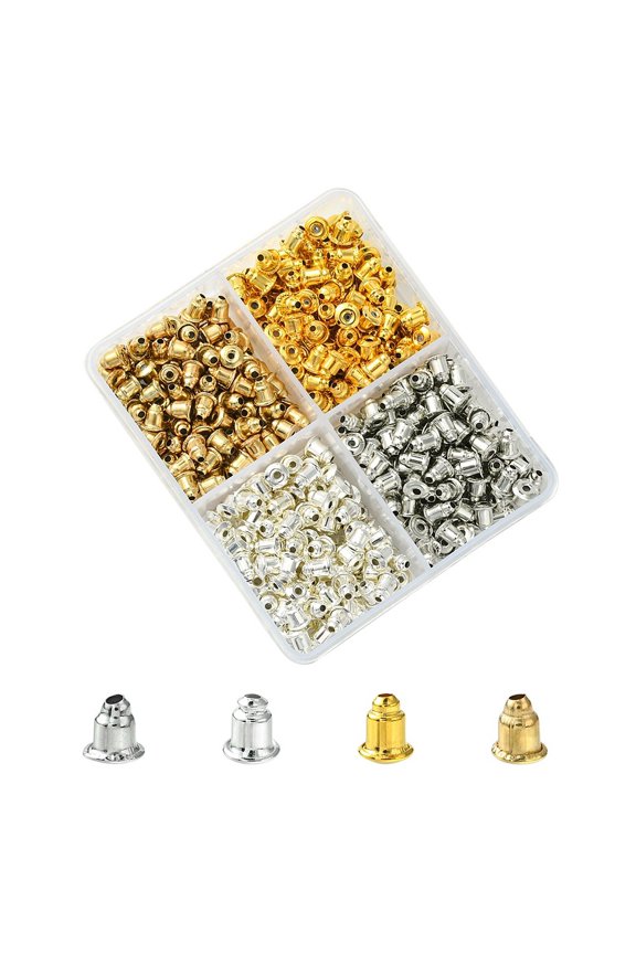 400pcs 4 colors Iron Bullet Ear Nuts Earring Backs Mixed color 6x5mm Hole: 1mm 100pcs/color