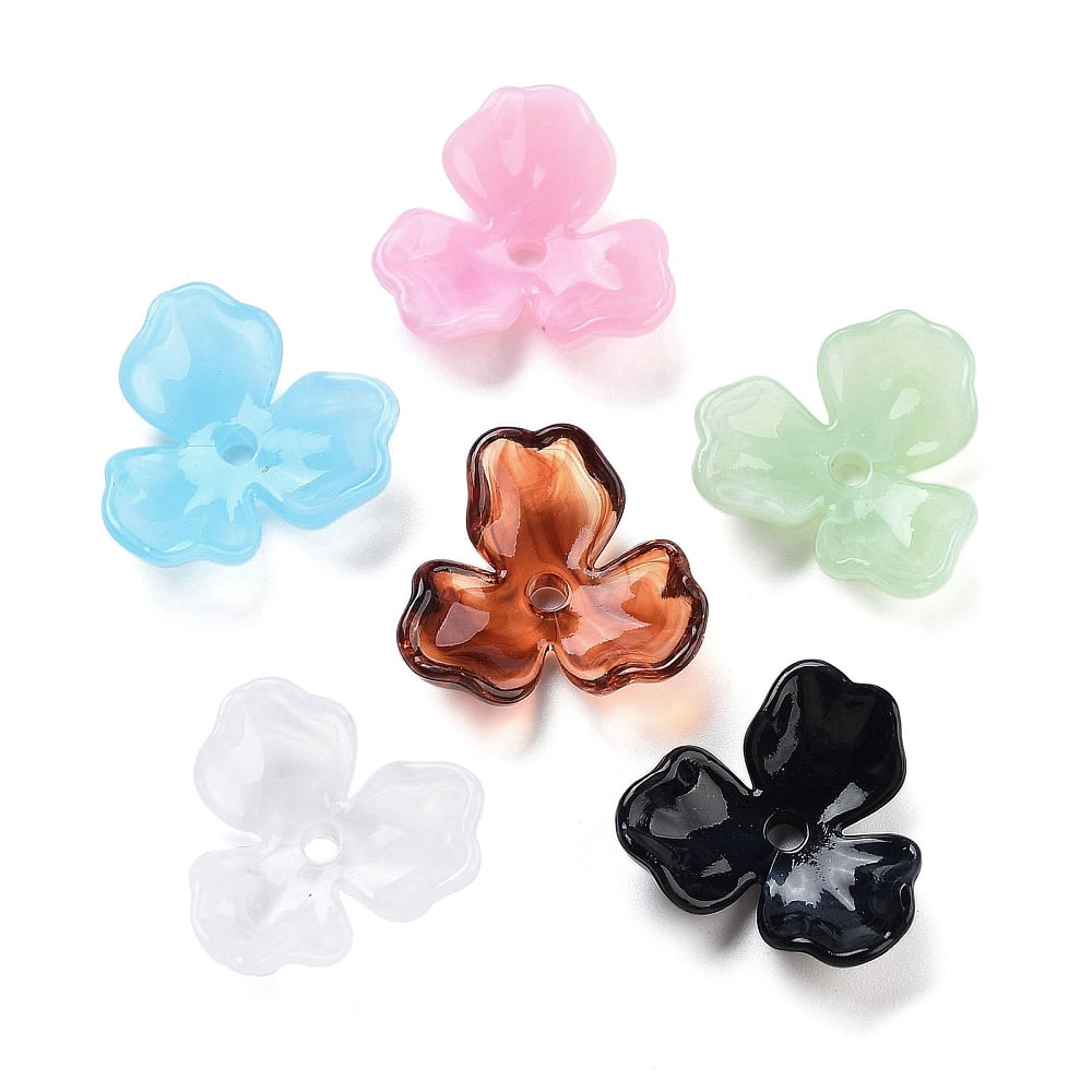 400pcs Acrylic Beads Caps 3-Petal Flower Mixed color 22x23.5x6mm Hole: 2.8mm