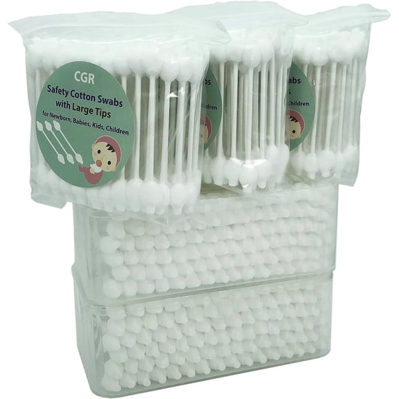 400pcs Baby Safety Cotton Swabs with Large Tips for Newborn, Babies, Kids, Children, 100% Organic Cotton, White Paper Sticks, 5 Pack of 80 Swabs Total(2 Boxes and 3 Bags)