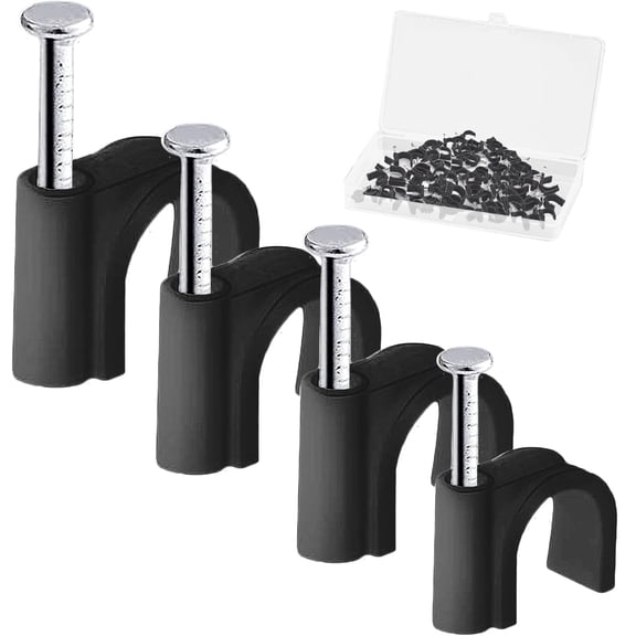 400pcs Cable Nail Clips with Storage Box, 4 Size (4/6/8/10mm) Durable Round Nails Cable Clips, Black