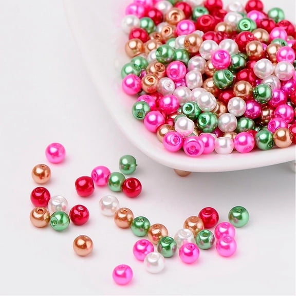 400pcs Christmas Mix Pearlized Glass Pearl Beads Mixed Color 4mm Hole: 1mm