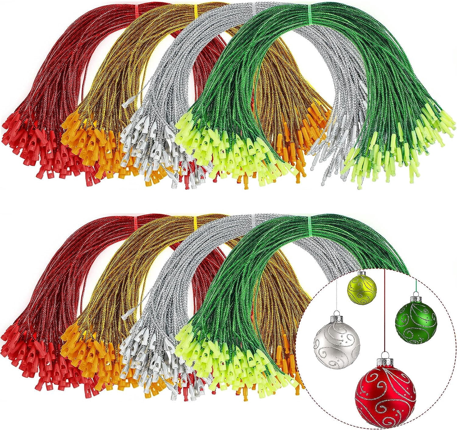 Nuanchu Christmas Ornament Hangers – 300 Precut Green Polyester Cords With Snap Fasteners For Holiday Decor