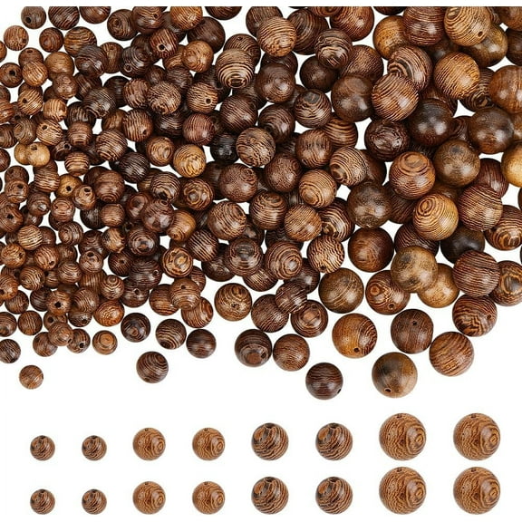 400pcs Dark Brown Wooden Beads 4 Sizes Natural Stripe Wood Beads Polished Small Round Wood Loose Craft Beads for Bracelets Necklace Jewelry Making Macrame and DIY Craft 6/8/10/12mm diy