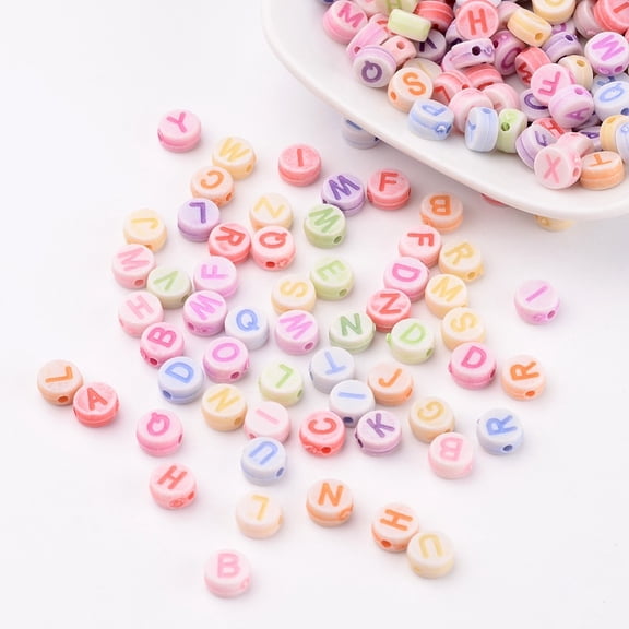 400pcs Initial Acrylic Beads Flat Round Mixed color about 7mm in diameter 3.5mm thick hole: 2mm