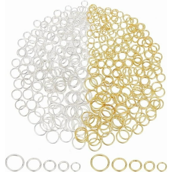 400pcs Jump Rings 5 Sizes Closed Jump Rings Soldered Jump Rings Connectors Junction Rings Sliver/Golden Brass Round Rings for Jewelry Bracelet Necklace Making Crafts 5~10mm