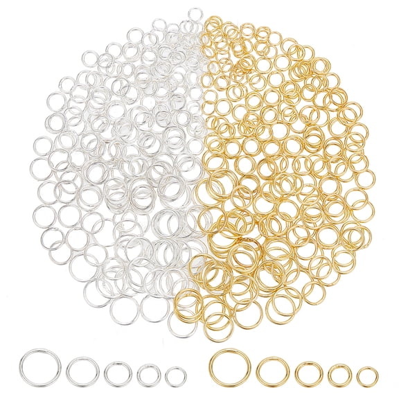 400pcs Jump Rings 5 Sizes Closed Jump Rings Soldered Jump Rings Connectors Junction Rings Sliver/Golden Brass Round Rings
