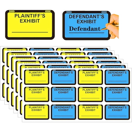 400pcs Legal Yellow Plaintiff's Exhibit Blue Defendant's Exhibit Stickers 1.65X1 Inches Color-Coded Exhibit Labels