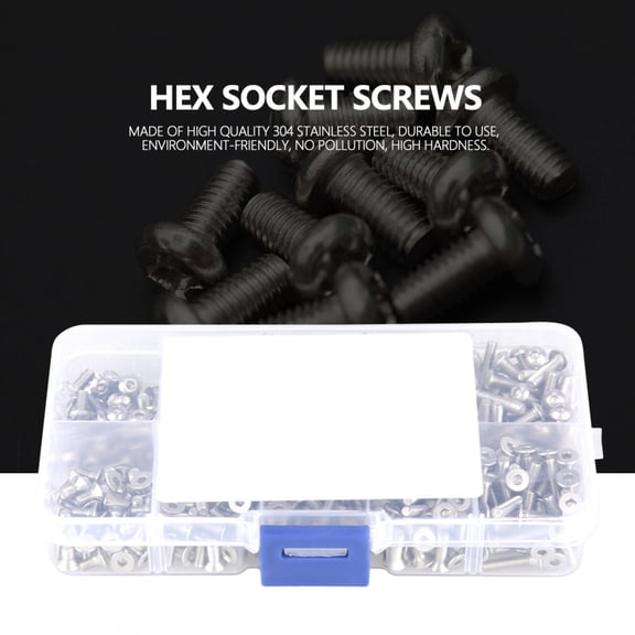 400pcs M3 304 Stainless Steel Button and Flat Head Hex Socket Cap Screws Set with Transparent Storage Box