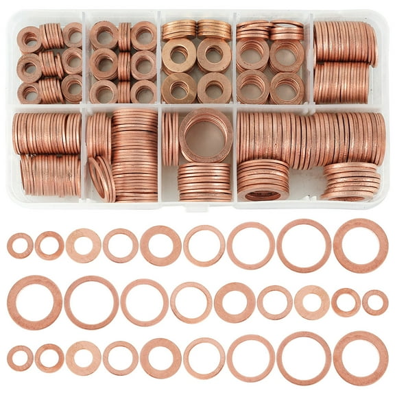 400pcs M5-M14 Copper Washers 9 Sizes O Ring Copper Gaskets Set Flat Ring Seal Kit Assortment Car Copper Sealing Rings with Storage Case Hardware for Automotive Ship Generators Machinery and Appliances
