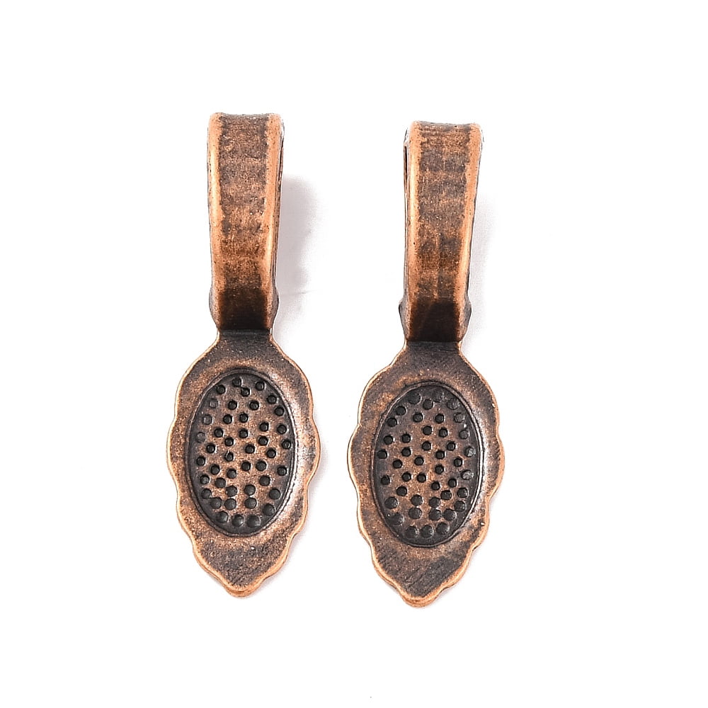 400pcs Tibetan style Alloy Glue-on Flat Pad Bails Cadmium Free & Nickel Free & Lead Free Red Copper 26x8x7mm Hole: 5x8mm