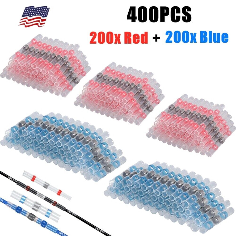 400x Waterproof Solder Seal Sleeve Heat Shrink Wire Connector Terminals Blue+Red