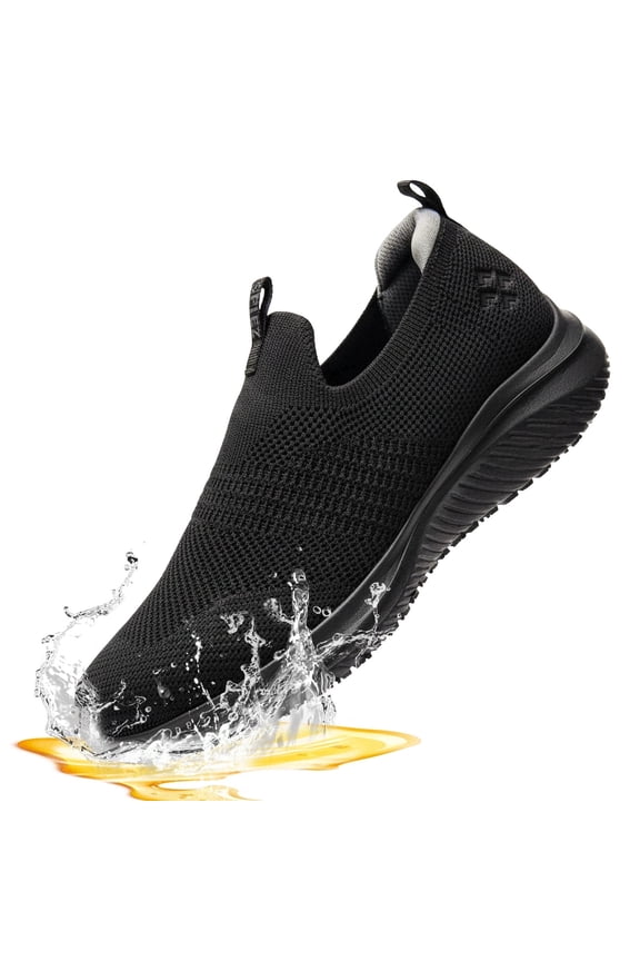 ® Women's Non Slip Shoes,Water-Repellent Slip Resistant Work Shoes,Lightweight Slip on Shoes for Women Server|Nurse|Chef-Black,Size 10