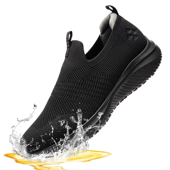 SPIEZ® Women's Non Slip Shoes,Waterproof Slip Resistant Work Shoes,Lightweight Slip on Shoes for Women Server|Nurse|Chef-Black,Size 7.5