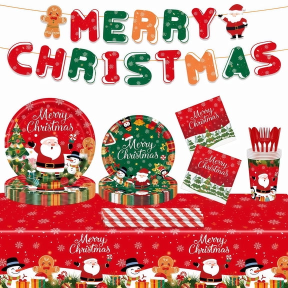 402-Piece Christmas Party Dinnerware Set, Disposable, No Cleaning Needed