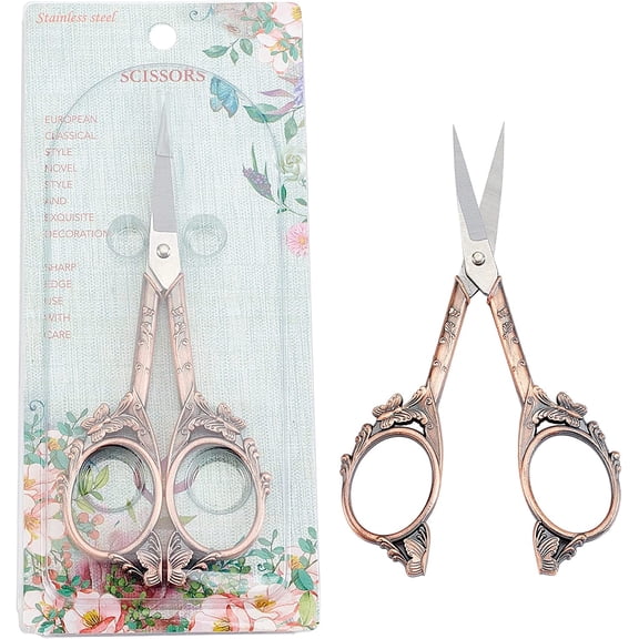 402J2 Stainless Steel Scissors with Zinc Alloy Handle Butterfly Red Copper 12x5.1x0.5cm for diy