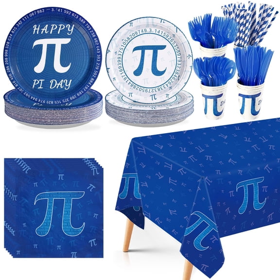 402Pcs Happy Pi Day Party Supplies Pie Symbol Plates Napkins Forks Tablecloths Disposable Math Pie Theme Tableware Set for Classroom International Mathematics Day Party Decorations Serves 50 Y101