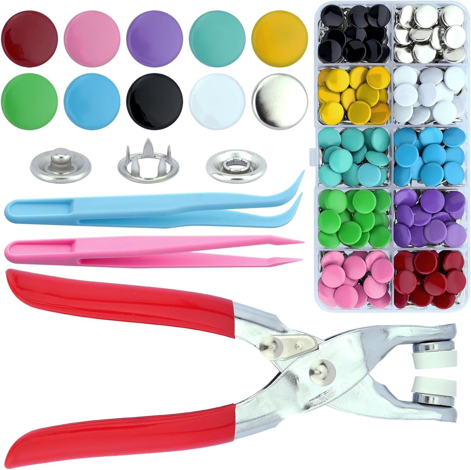 403 Pcs Metal Snap Button Kit for Snaps for Fabric Craft and Other Kinds of Clothing with Tool Fastener Pliers10 Colors 9.5 mm Button 100 Sets