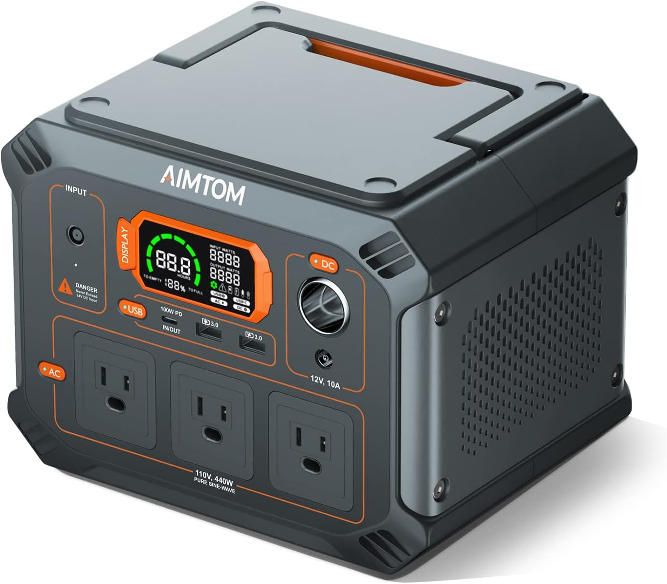 403Wh Power Station 3x 440W (800W Surge) AC Outlets 100W USB-C 2x 12V DC 2x USB LED Light Lithium Battery Solar Generator