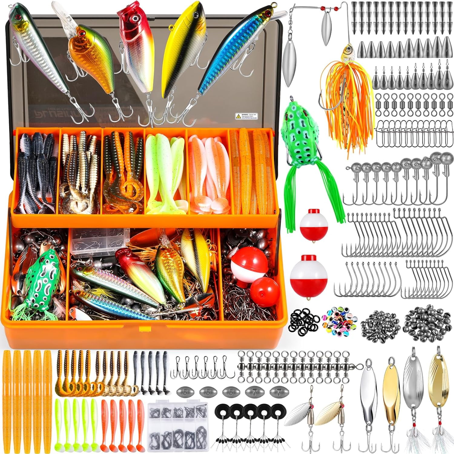 404 PCS Fishing Lures, Upgrade Fishing Tackle Box with Tackle Included, Crankbaits, Hooks, Weights, Other Accessories, Fishing Lure  Gear Equipment Kit Gift for Men Freshwater Bass