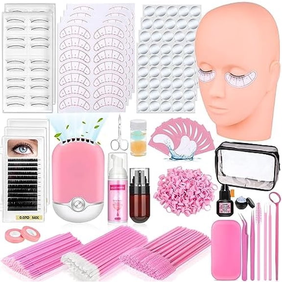 404 count Professional Lash Extension Supplies Kit with Lash Clusters,Lash Fan, Extension Glue,Eyelash Remover,Tweezers, Eyelash Extension Kit for Beginners