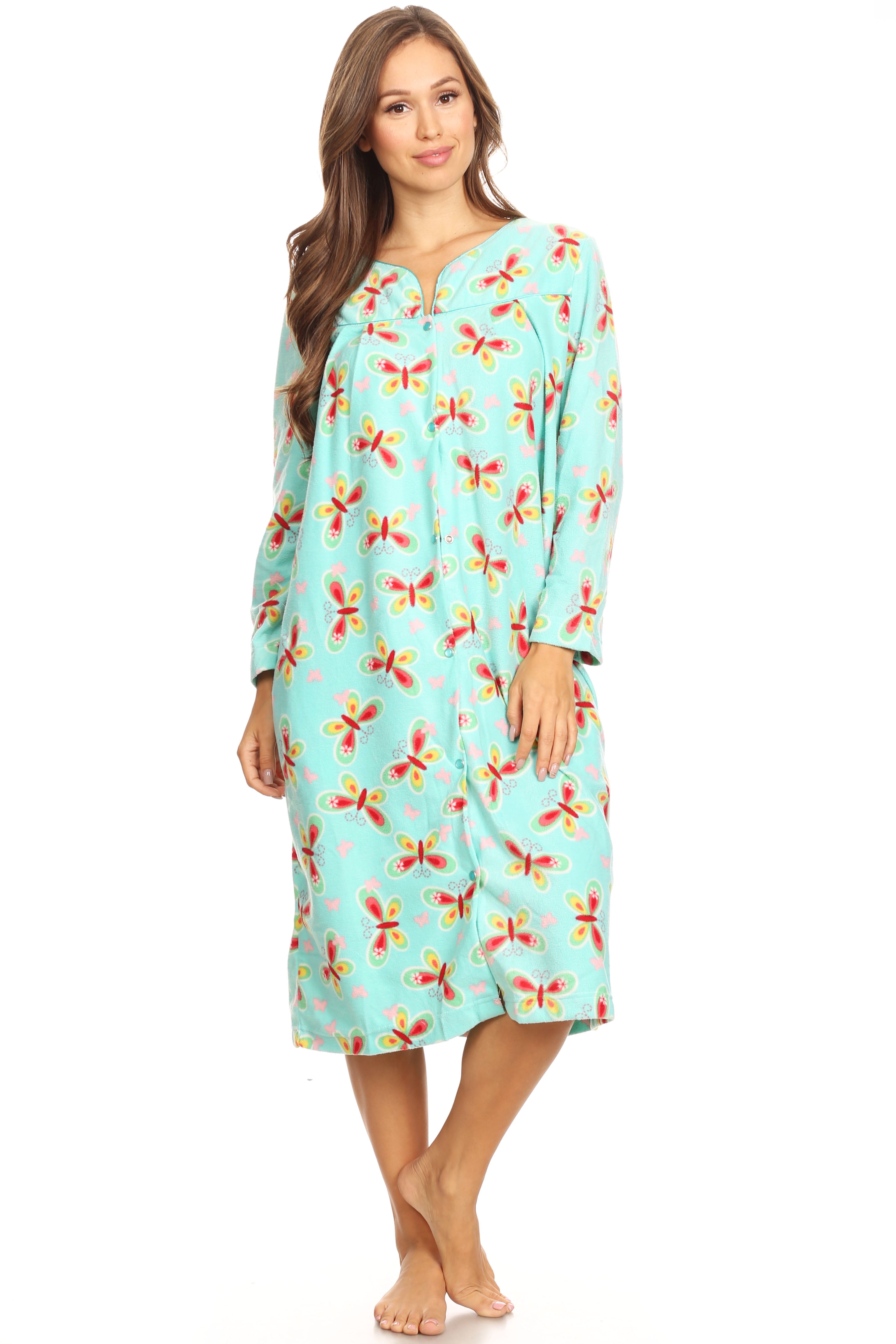 4045 Fleece Womens Nightgown Sleepwear Pajamas Woman Long Sleeve Sleep