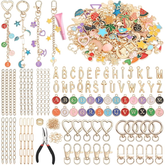 404Pcs Charms Lip Gloss Keychain Making Kit, DIY Craft Supplies with Charms, Key Chain Hooks, Jump Rings, Lobster Clasps, Chains & Tools, Jewelry Making Kit for Custom Keychains, Bags, Gifts
