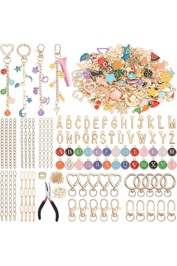404Pcs Charms Lip Gloss Keychain Making Kit, DIY Craft Supplies with Charms, Key Chain Hooks, Jump Rings, Lobster Clasps, Chains & Tools, Jewelry Making Kit for Custom Keychains, Bags, Gifts