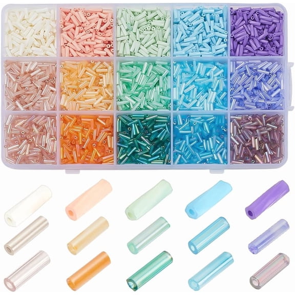 4050pcs 15 Colors Glass Bugle Beads 6mm Tube Beads Cream Colors Loose Spacer Bead Silver Lined Craft Bead