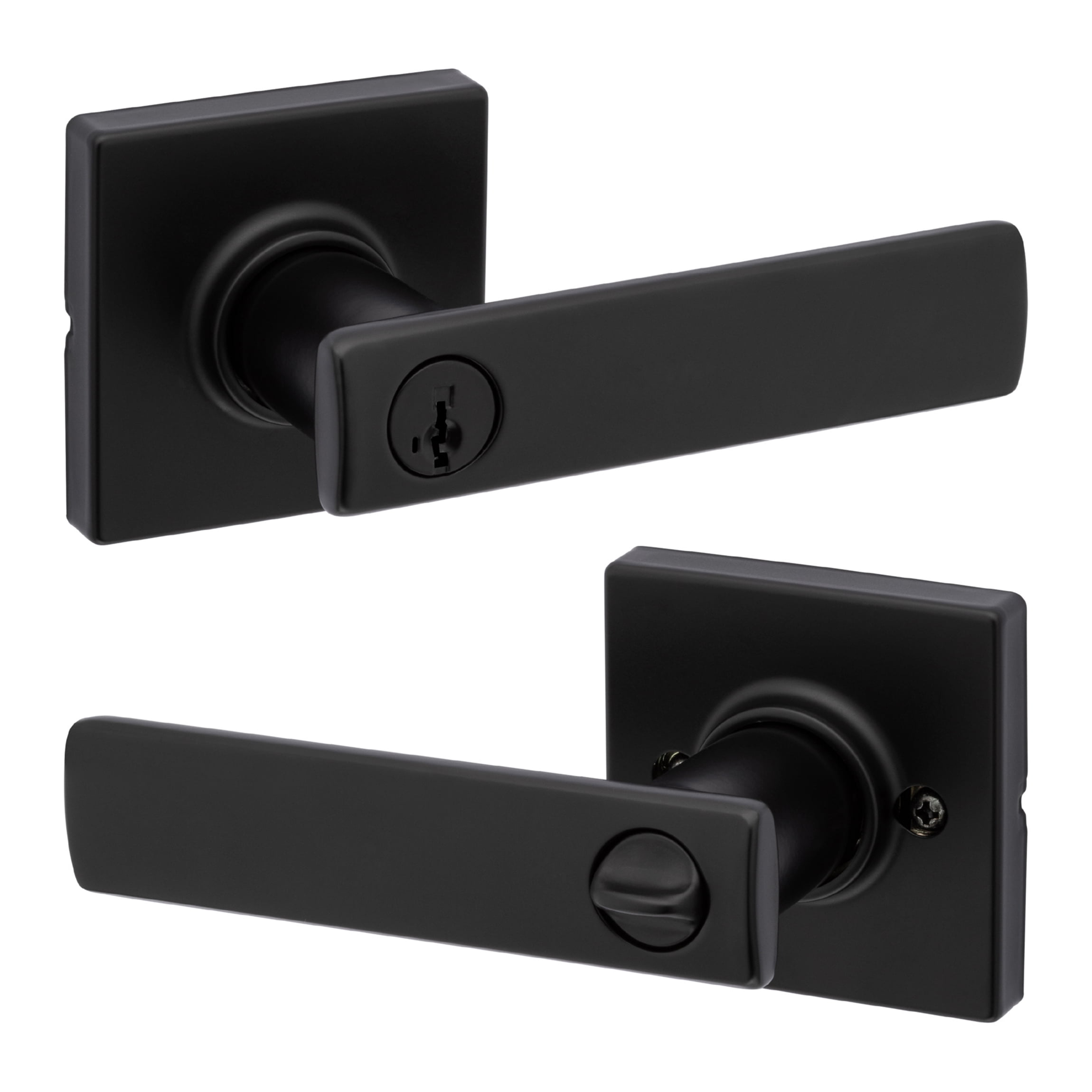 Kwikset Breton Square Keyed Entry Lever Doorknob with Smartkey Matte Black