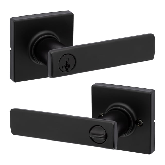 Kwikset Breton Square Keyed Entry Lever Doorknob with Smartkey Matte Black
