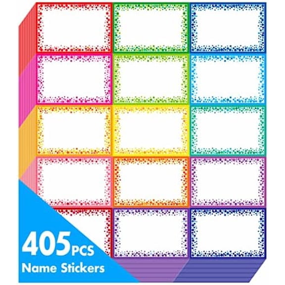 405pcs Name tag Labels, Colorful Name Badge with Permanent Adhesive Writable Name Tag Stickers for School Office Home (Each Measures 3" x 2")