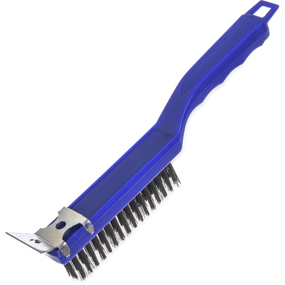 4067100 Flo-Pac Plastic Kitchen Brush, Grill Cleaning Griddle Brush With Scraper For Kitchen, Restaurant, Home , 11.38 Inches, Blue