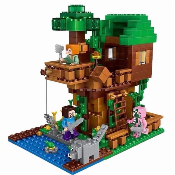 406PCS Pixel World Jungle Tree House Building Block Set with Minifigures and Disassembly Tool Creative Building Bricks Toy for Kids Birthday Gift