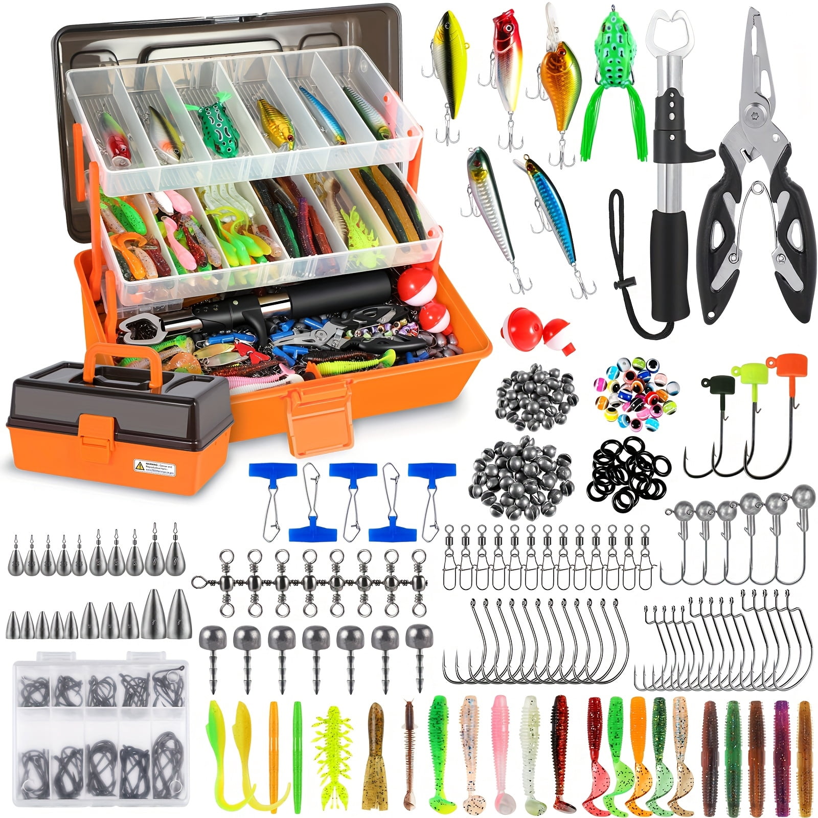 406Pcs High-Capacity Fishing Tackle Box, Complete Lures Kit with Pliers, Crankbaits, Hooks, Weights & Accessories, All-Inclusive Freshwater Bass Fishing Gear, Ideal Christmas Gift for Men