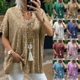 thumbnail image 1 of Feancey Daily Deals Loose Fit Sequin Tops for Women Deep V-neck Short Sleeve Glitter Blouses Sparkly Cocktail Party T Shirts 2025 Dressy Trendy Shiny Tees Navy XXL, 1 of 6