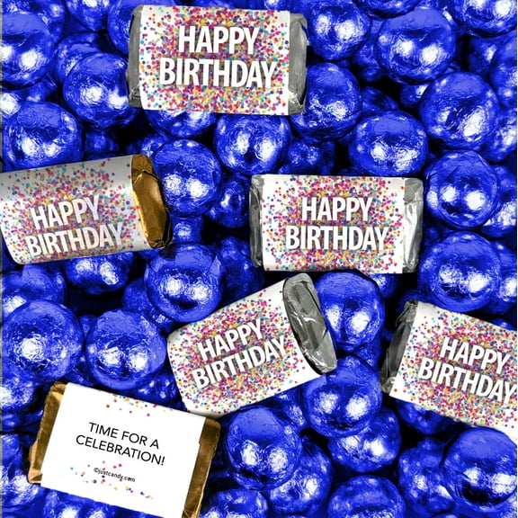 408 Pcs Happy Birthday Candy Confetti Assorted Wrapped Chocolate Miniatures and Milk Chocolate Dark Blue Foil Ball Mix (6.48lb)