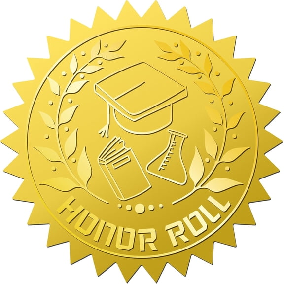 408Pcs Gold Foil Embossed Stickers Honor Roll Graduation Cap 2 Inch Self Adhesive Waterproof Certificate Seals Sticker Labels Round Dot Decals for Award Graduation Diplomas Medal Decoration for DIY