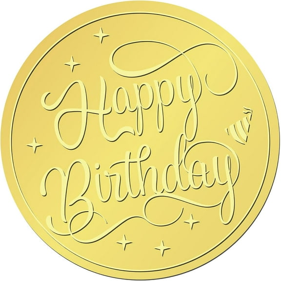 408Pcs Happy Birthday Gold Foil Embossed Stickers 2" Self Adhesive Envelopes Embossing Round Seals