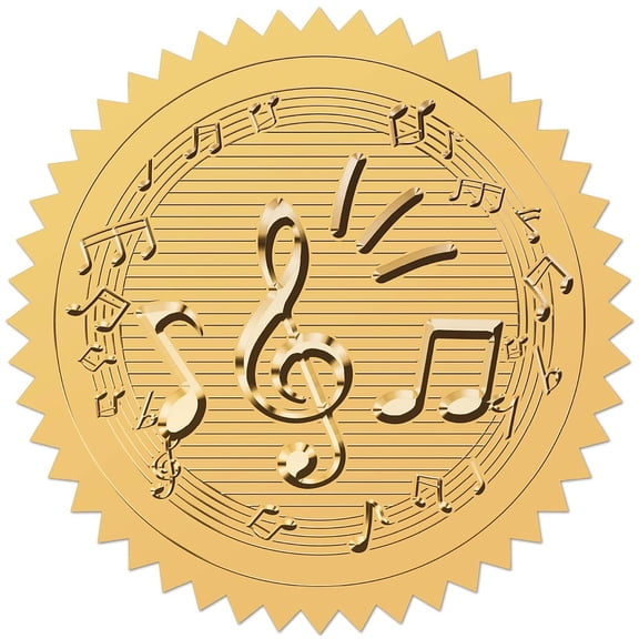 408Pcs Music Note Gold Foil Certificate Embossed Stickers 2" Vintage Seals Self Adhesive Sticker Decor Labels for Achievement Awards Wedding