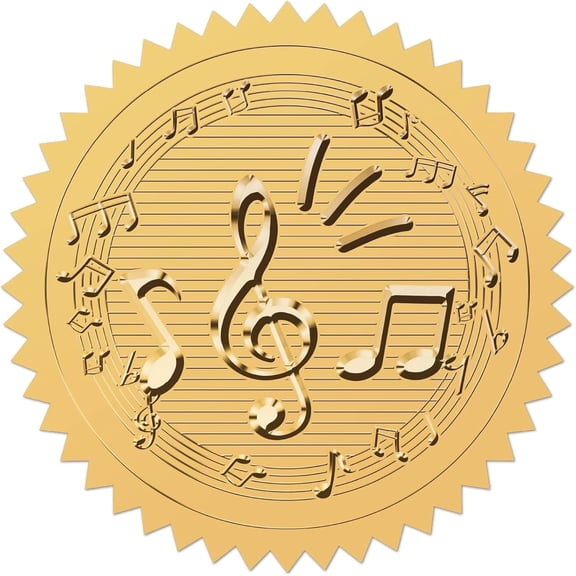 408Pcs Music Note Gold Foil Certificate Embossed Stickers 2" Vintage Seals Self Adhesive Sticker Decor Labels