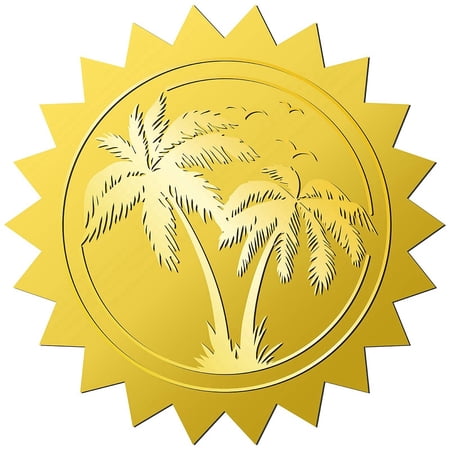 408Pcs Palm Tree Gold Foil Embossed Stickers 2" Self Adhesive Envelopes Seals Round Labels