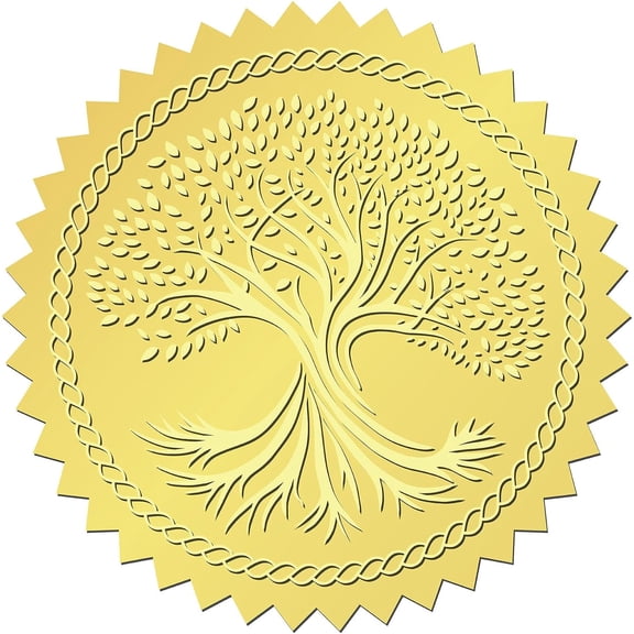 408Pcs Tree of Life Gold Foil Embossed Stickers 2" Self Adhesive Envelopes Embossing Seals Round Labels for Wedding Invitation Corporation Graduation Certificates Diplomas Gift Award Medal