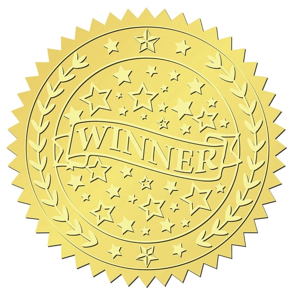 408Pcs Winner Star Gold Foil Embossed Stickers 2" Self Adhesive Envelopes Embossing Seals Round Labels