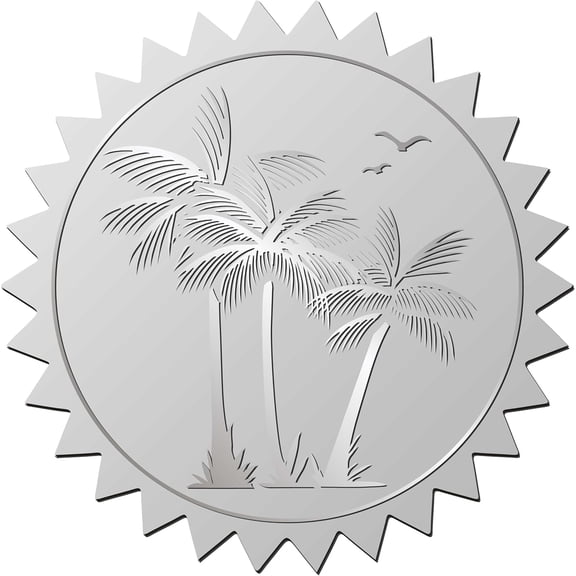 408pcs 2 Inch Cocoanut Embossed Envelope Seals Stickers Waterproof Tree Silver Foil Stickers Certificate Seals Self Adhesive Medal Decoration Label for Birthday Gift Packaging 1set