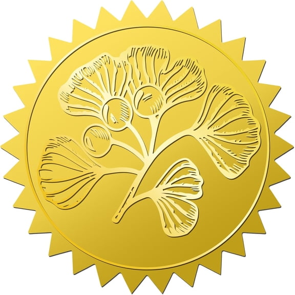 408pcs 2 Inch Ginkgo Biloba Gold Foil Stickers Motivational Stickers Leaf Embossed Gold Foil Certificate Seals Waterproof Self Adhesive Medal Decoration Label for Gift Packaging 1set